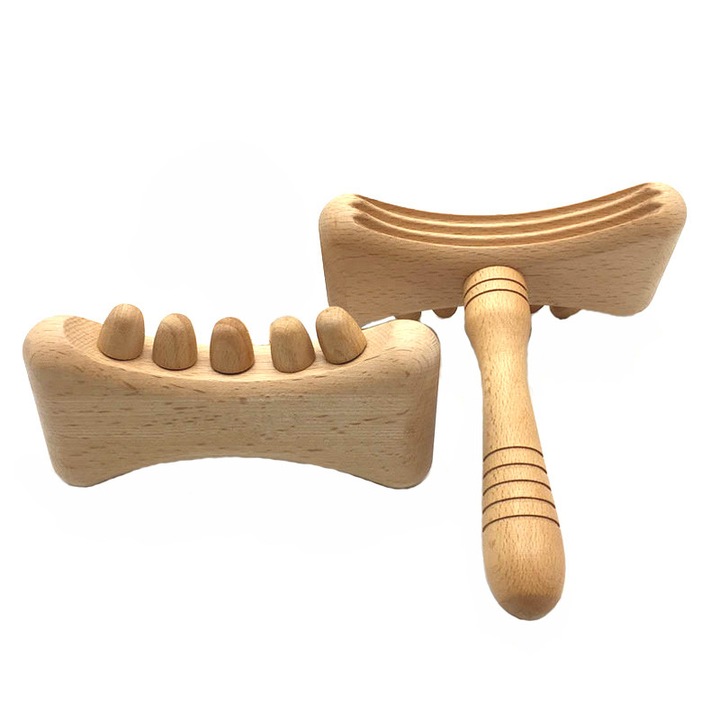 Set dispozitive profesionale din lemn, multifunctionale, pentru masaj, anticelulitic, terapie Gua Sha si presopunctura, SINO FORTA NATURII