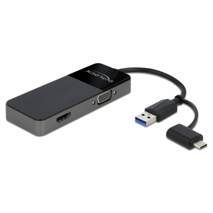 Адаптер Delock 64085, USB 3.0/USB-C - HDMI 4K @ 30Hz/VGA, М - Ж