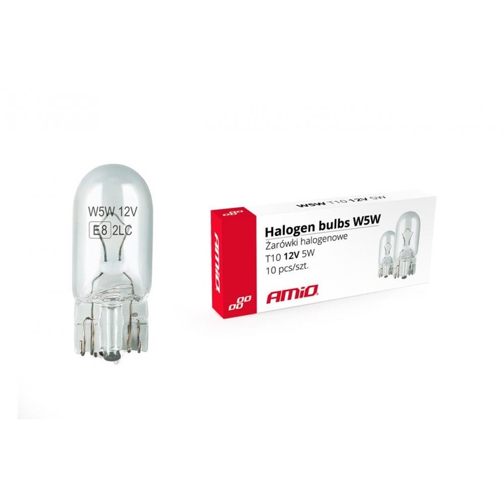 Комплект от 2 халогенни крушки, фасунга T10, W5W, W2.1x9.5d, захранване 12V