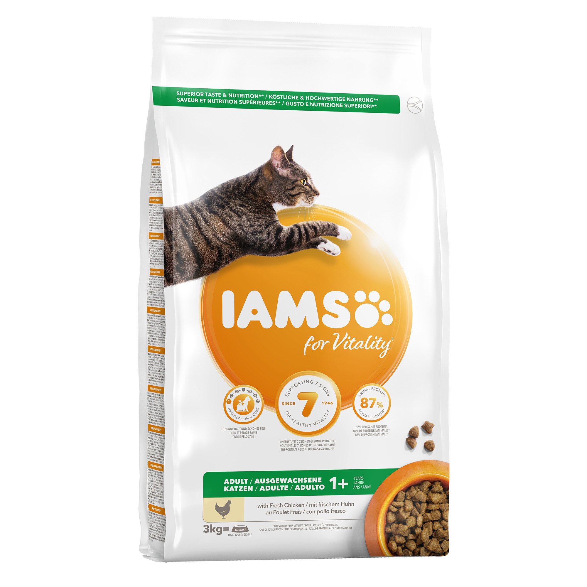 Hrana uscata pentru pisici IAMS Vitality, Adult, Pui, 3Kg