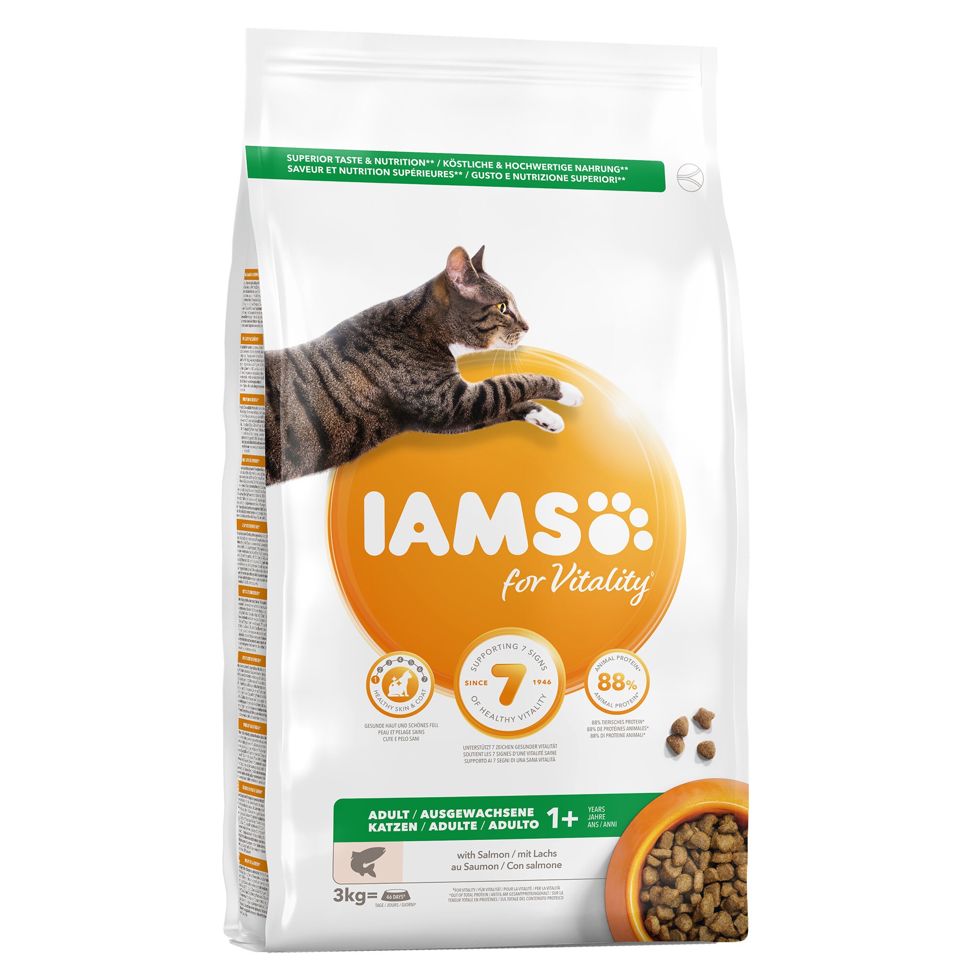 Hrana uscata pentru pisici IAMS Vitality, Adult, Somon, 3Kg