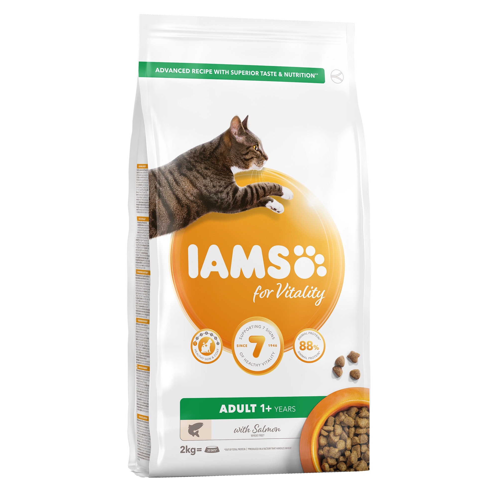Hrana uscata pentru pisici IAMS Vitality, Adult, Somon, 2Kg