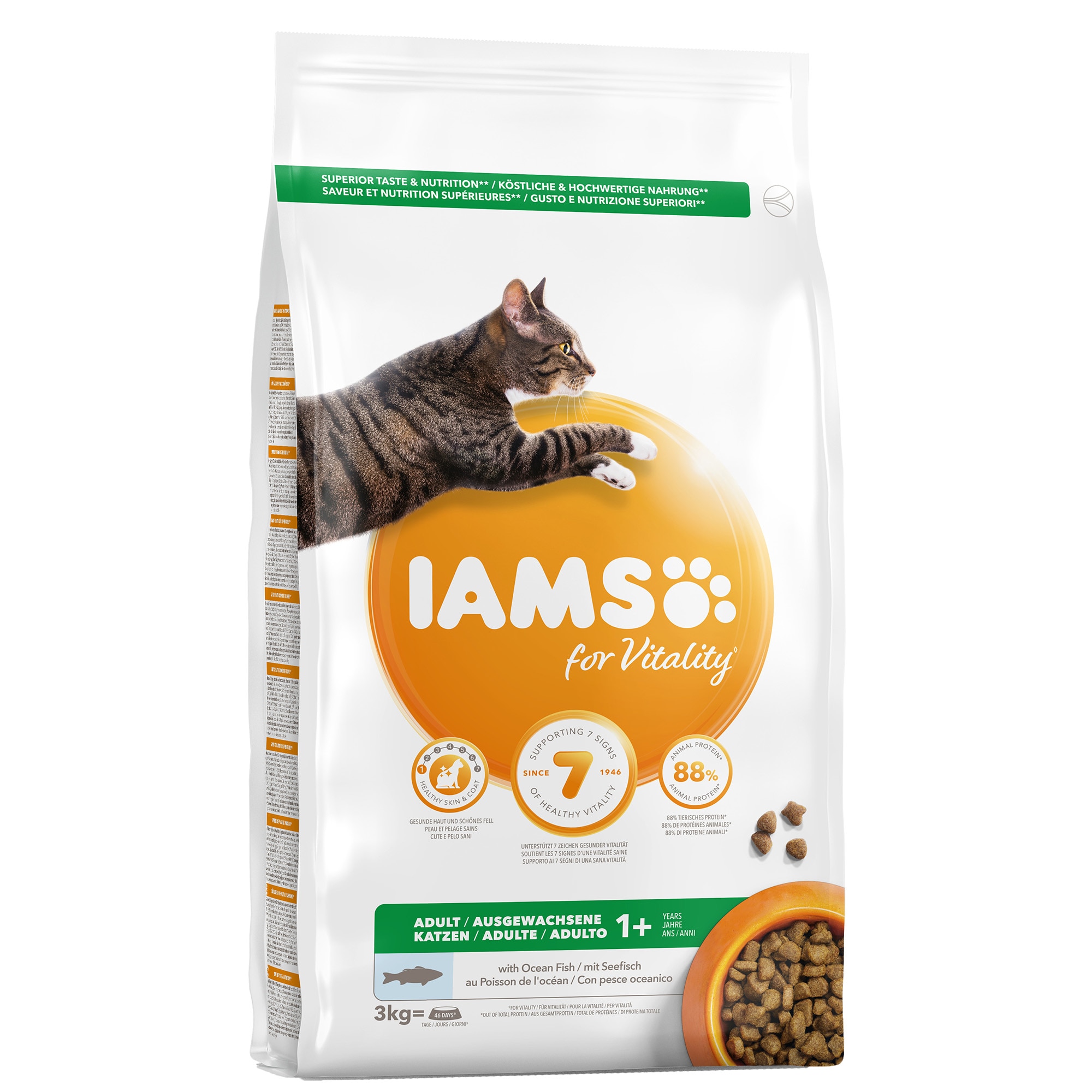 Hrana uscata pentru pisici IAMS Vitality, Adult, Peste Oceanic, 3Kg