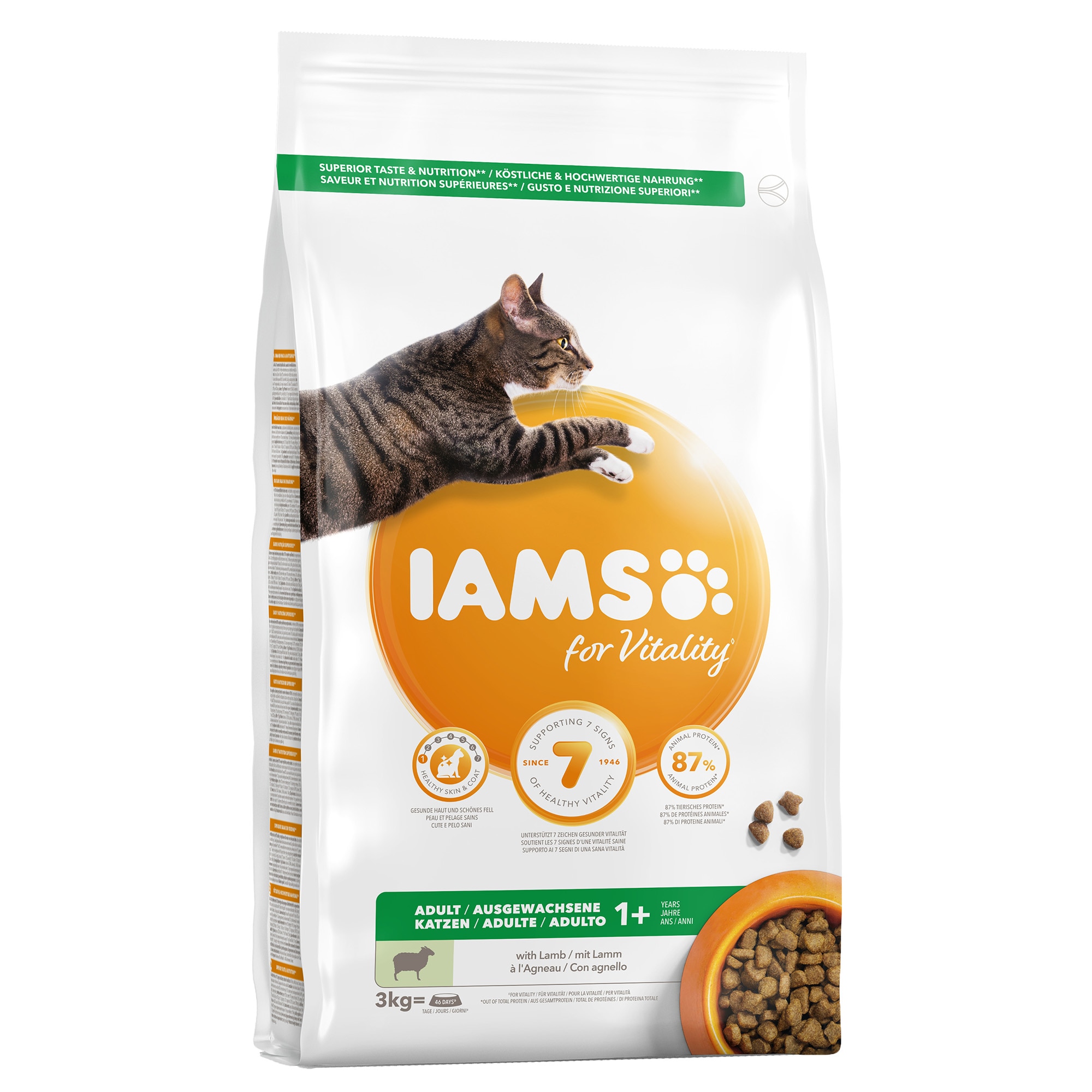 Hrana uscata pentru pisici IAMS Vitality, Adult, Miel, 3kg