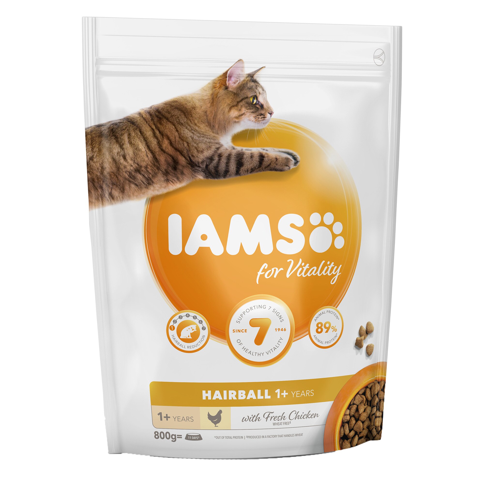 Hrana uscata pentru pisici IAMS Vitality, Adult Hairball, Pui, 800g