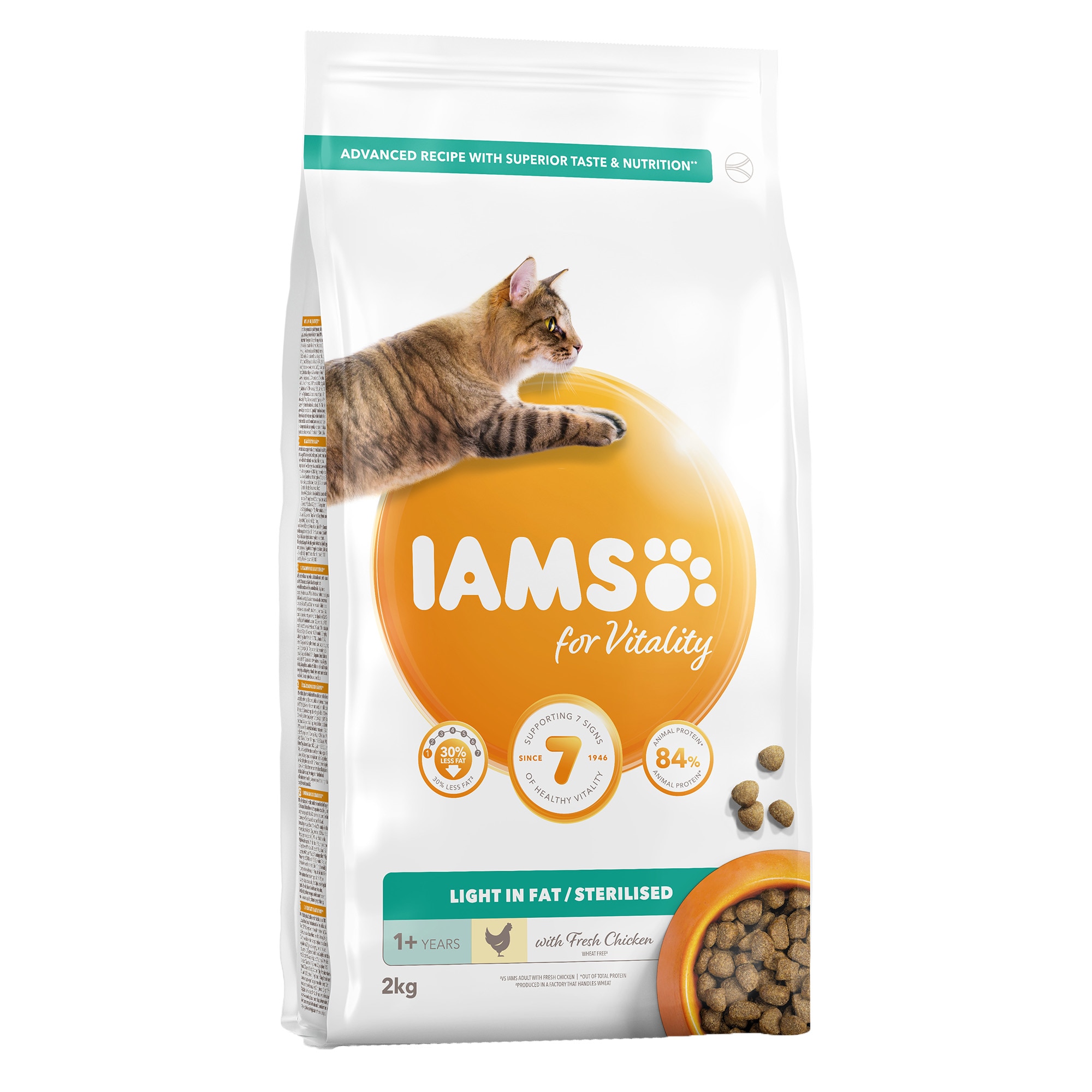 Hrana uscata pentru pisici IAMS Vitality, Light & Sterilized, Pui, 2kg