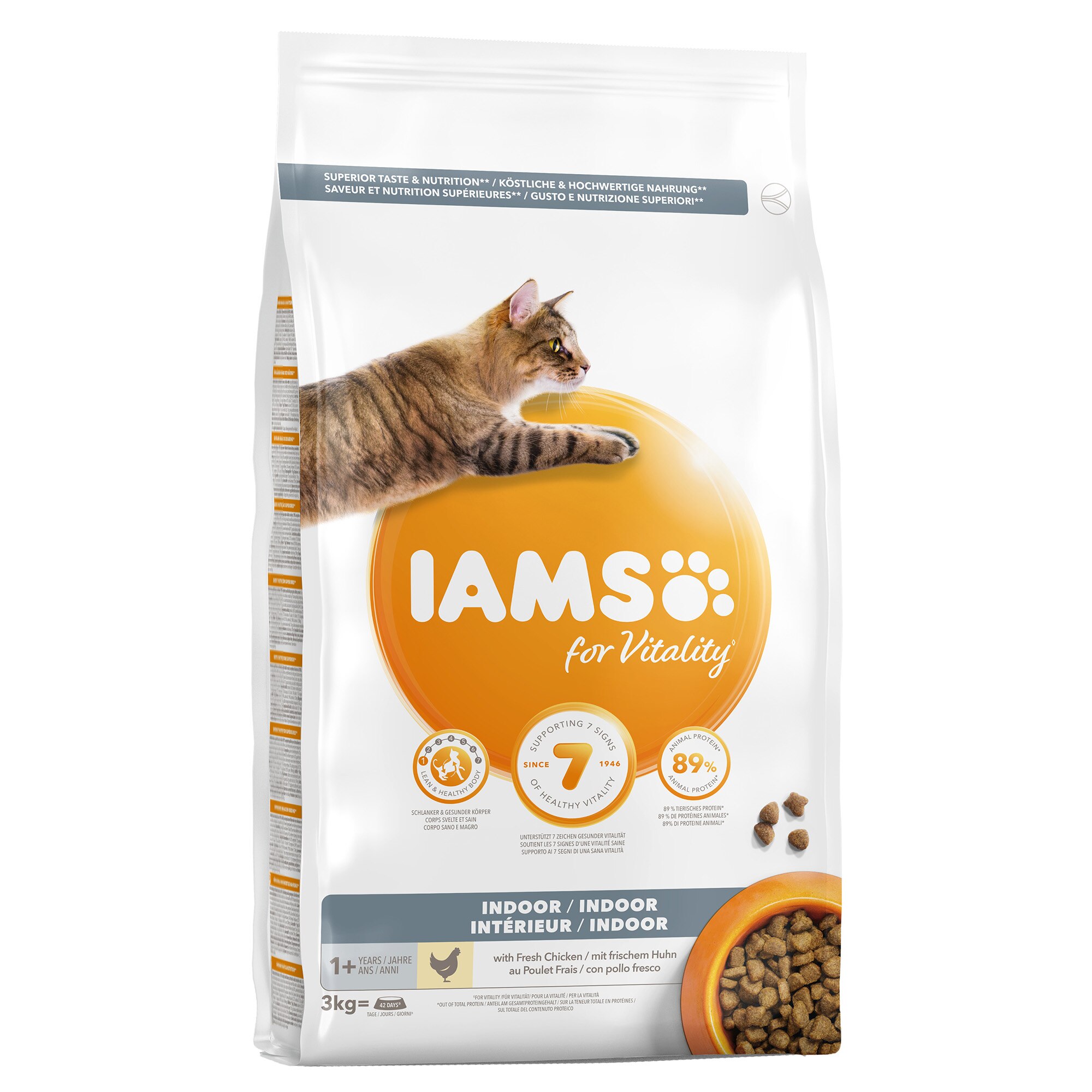Hrana uscata pentru pisici IAMS Vitality, Indoor, Pui, 3Kg