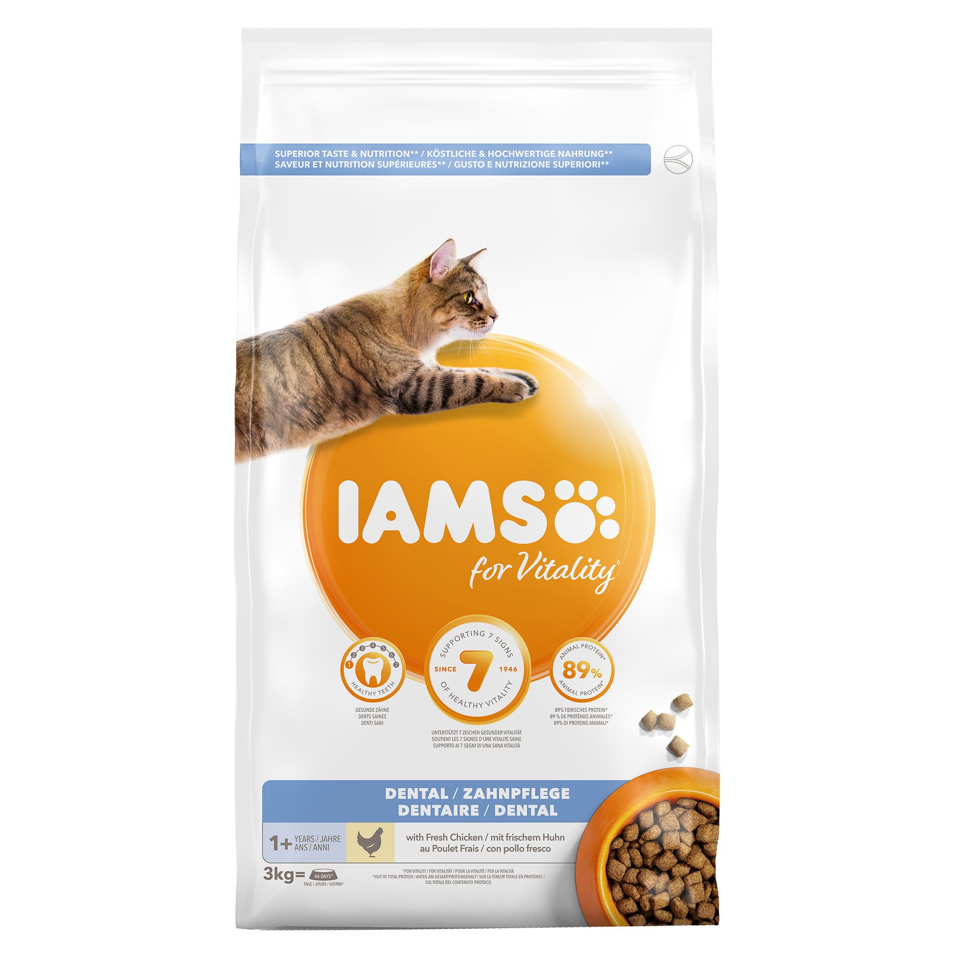 Hrana uscata pentru pisici IAMS Vitality, Dental, Pui, 3kg