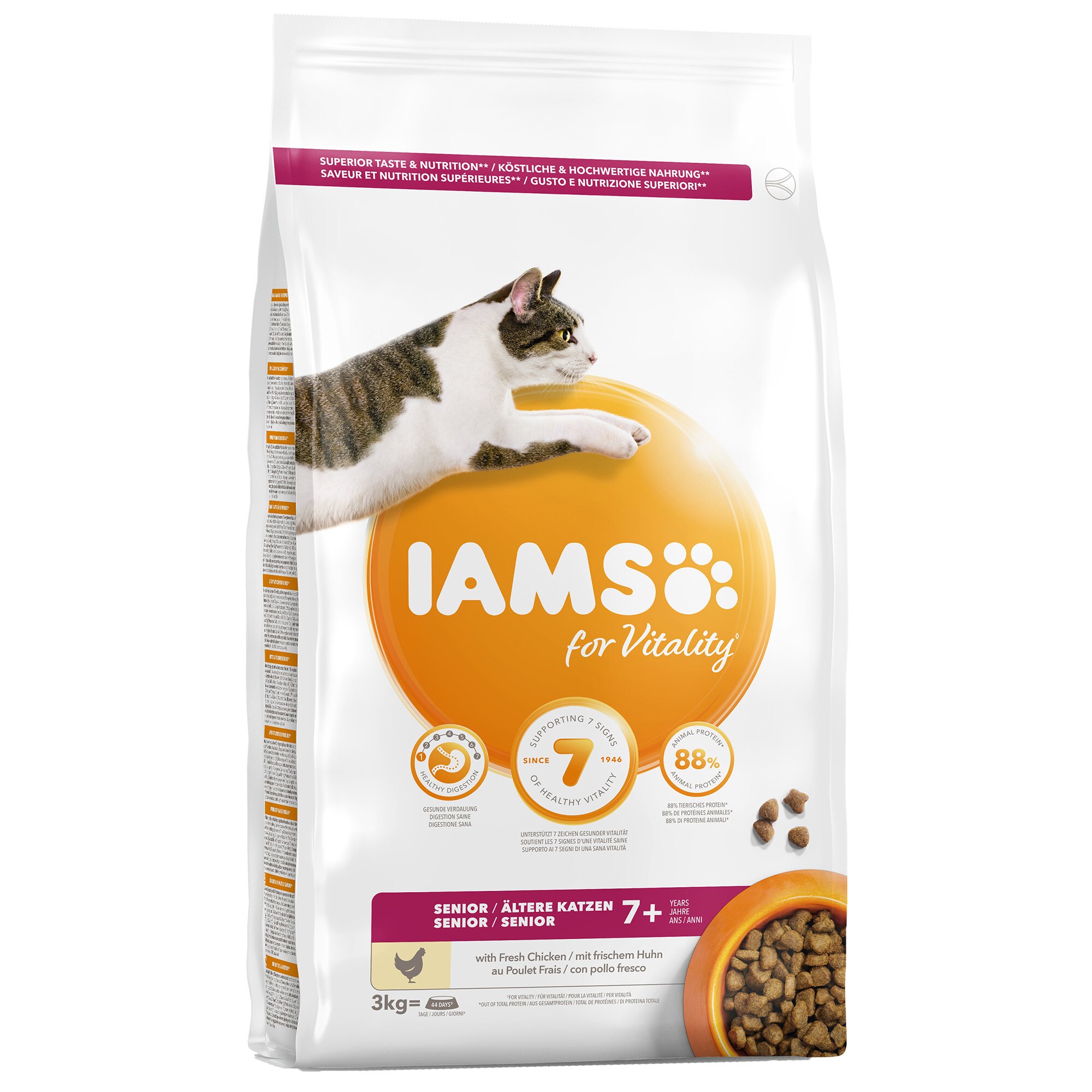 Hrana uscata pentru pisici IAMS Vitality, Senior, Pui, 3Kg