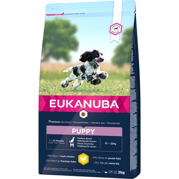 Hrana uscata pentru caini Eukanuba Puppy Medium Breed, Pui, 2Kg Hrana uscata pentru caini Eukanuba Puppy Medium Breed, Pui, 2Kg
