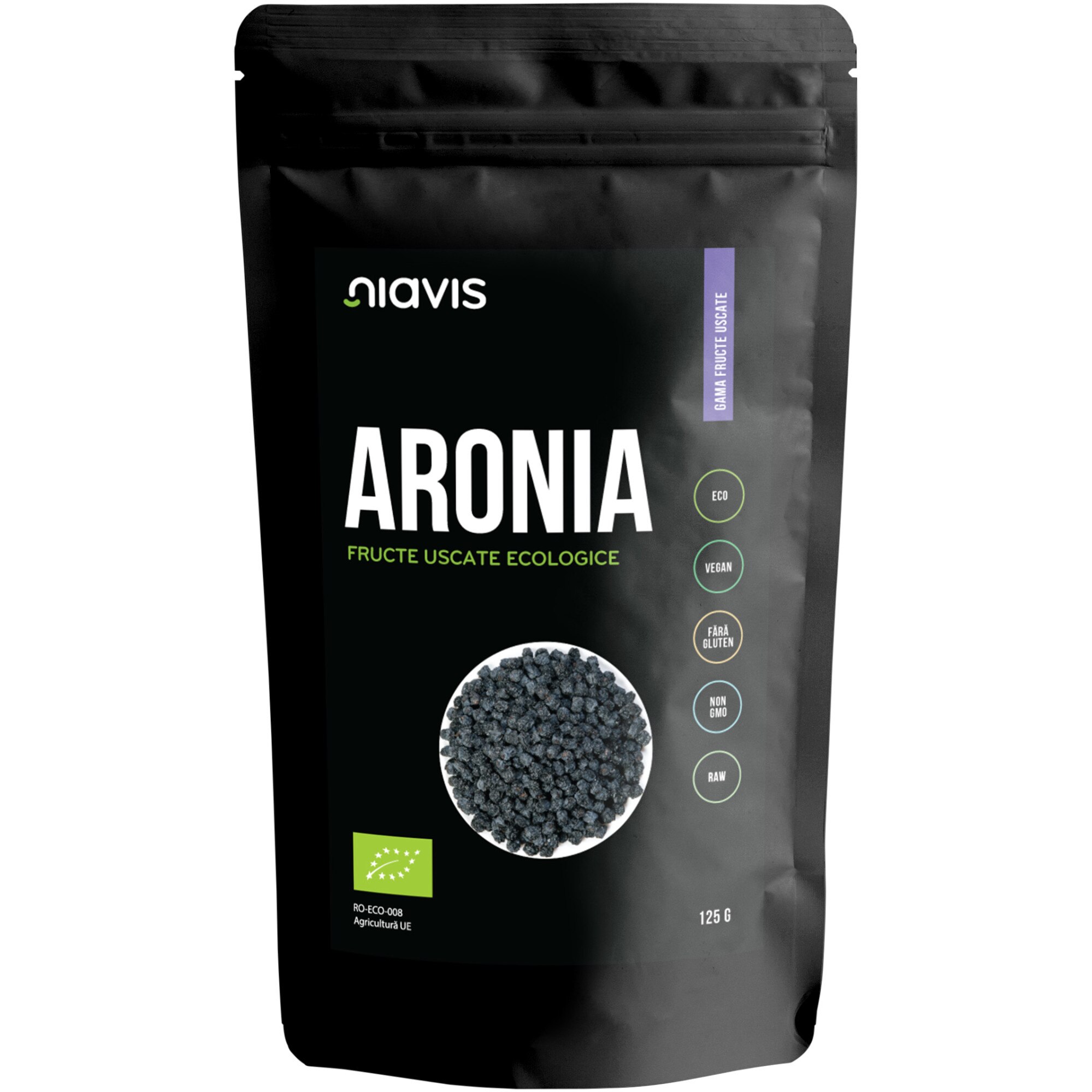Aronia fructe uscate Niavis Eco, fara gluten, 125g