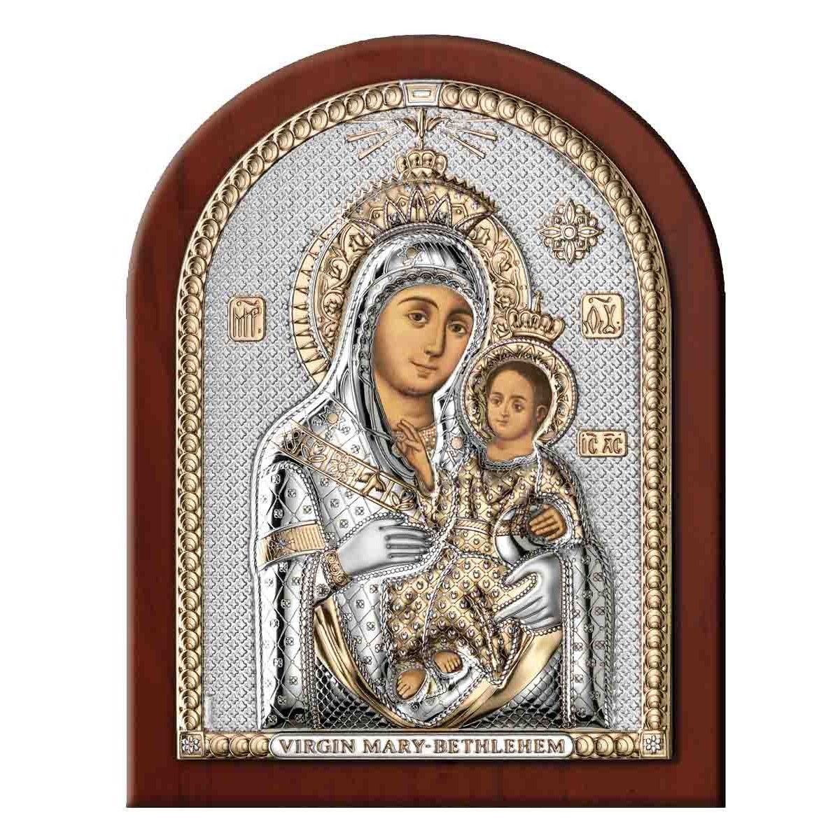 Icoana Maica Domnului de la Bethleem, ClassGifts, pe Foita de Argint 925 cu Aur 6x8.5cm