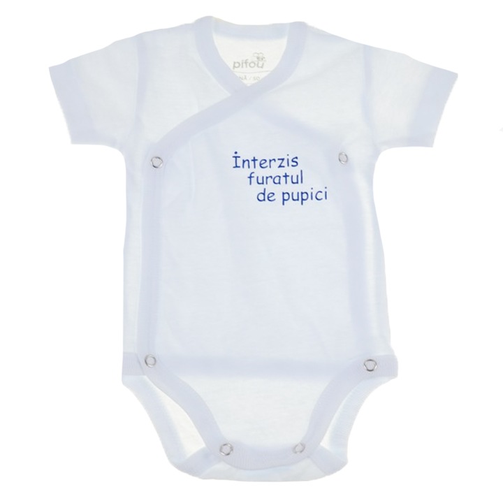 Body cu maneca scurta pentru copiii Pifou Model 10 M10-MS6, Alb, 54-58 cm