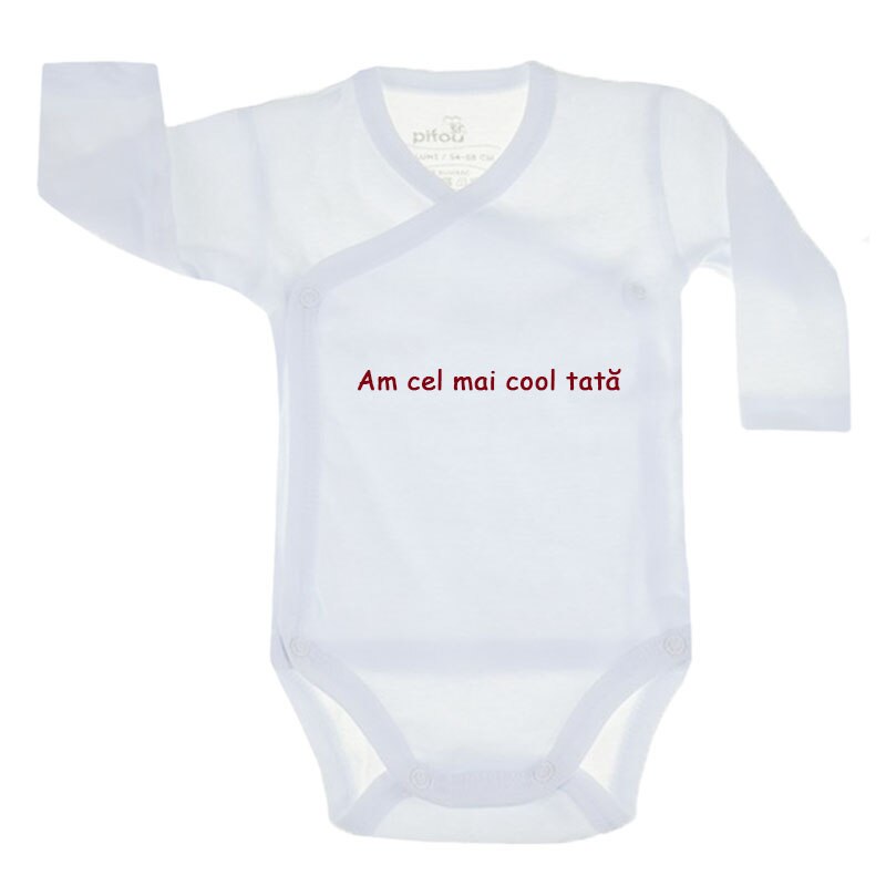 Body cu maneca lunga pentru copii Pifou Model 10 ML M10ML2-A13, Alb, 54-58 cm