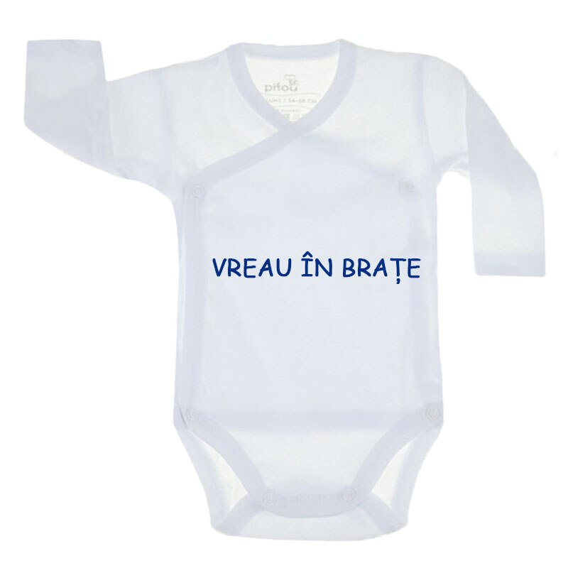 Body cu maneca lunga pentru copii Pifou Model 10 ML M10ML2-A11, Alb, 54-58 cm