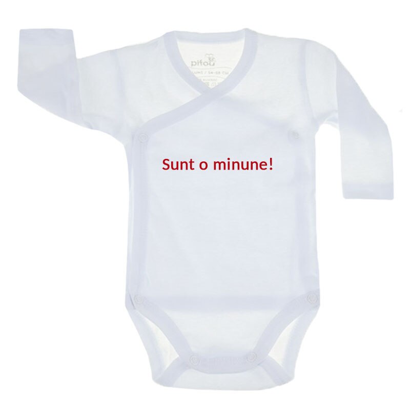 Body cu maneca lunga pentru copii Pifou Model 10 ML M10ML2-A9, Alb, 54-58 cm