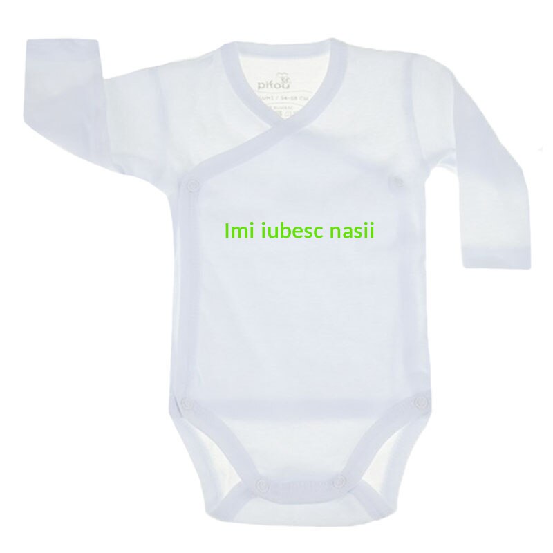 Body cu maneca lunga pentru copii Pifou Model 10 ML M10ML2-A10, Alb, 54-58 cm