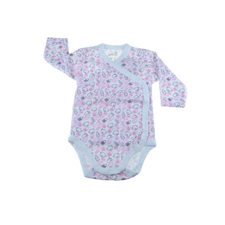 Body cu maneca lunga fete Pifou Model 10 ML M10ML-R1, Roz, 54-58 cm