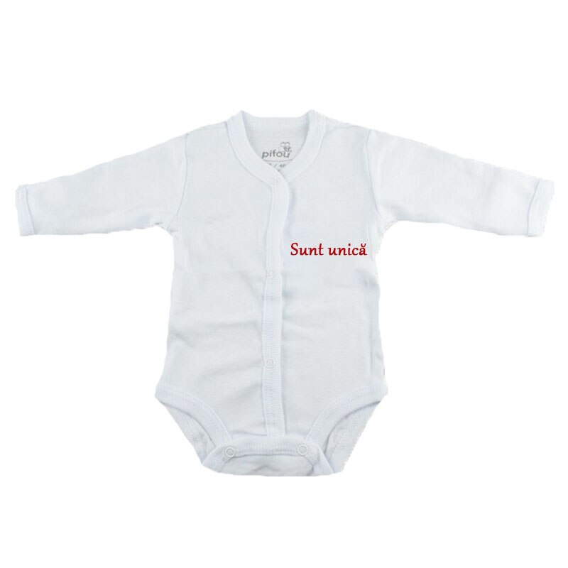 Body cu maneca lunga pentru fete Pifou Model 11 M11-AL-8, Alb, 46-50 cm