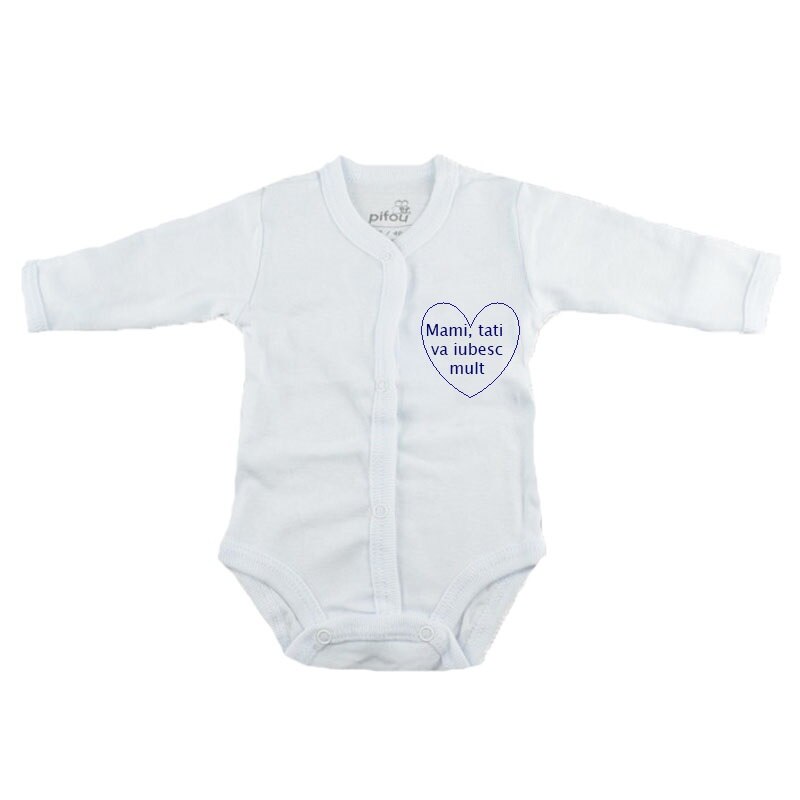 Body cu maneca lunga pentru copii Pifou Model 11 M11-AL-1, Alb, 46-50 cm