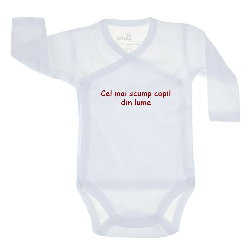 Body cu maneca lunga pentru copii Pifou Model 10 ML M10-ML6-4, Alb, 70-76 cm