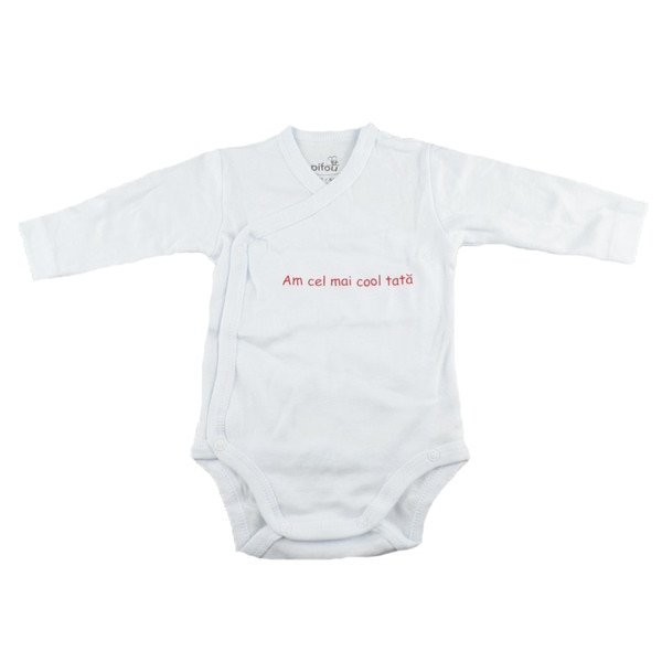 Body cu maneca lunga pentru copii Pifou Model 10 ML M10-ML, Alb, 54-58 cm