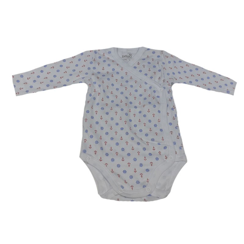 Body cu maneca lunga pentru baieti Pifou Model 10 M10-A18-2, Alb