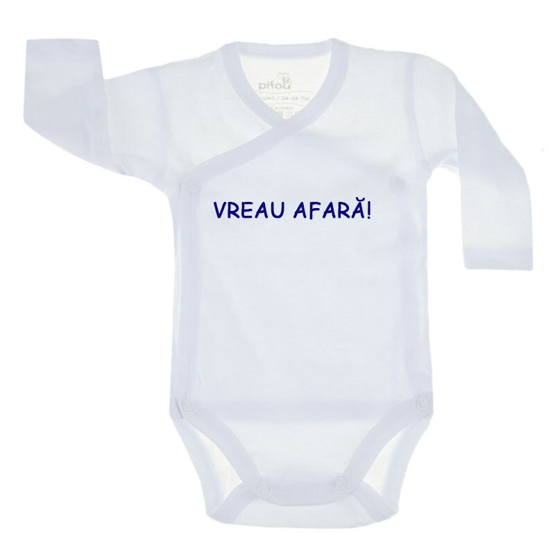 Body cu maneca lunga pentru copii Pifou Model 10 ML M10-ML6-6, Alb 54-58 cm