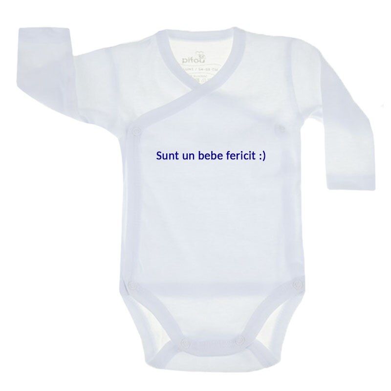 Body cu maneca lunga pentru copii Pifou Model 10 ML M10-ML6-12, Alb, 54-58 cm