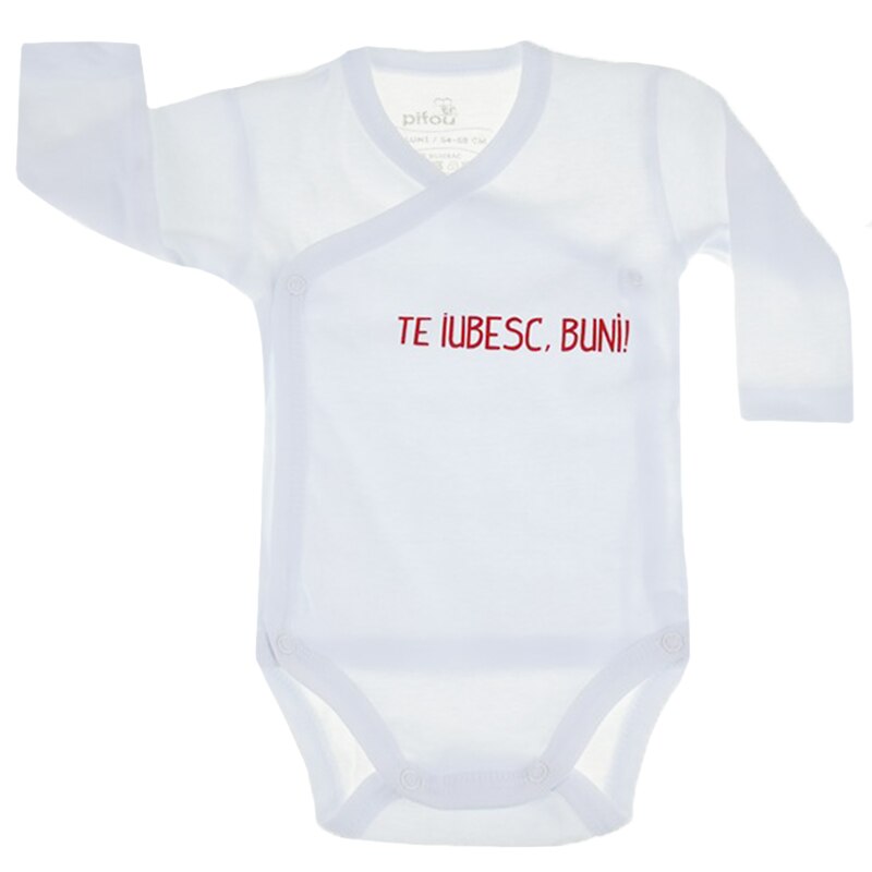 Body cu maneca lunga pentru bebelusi Pifou Model 10 ML10BMLFI2-R, Alb, 54-58 cm