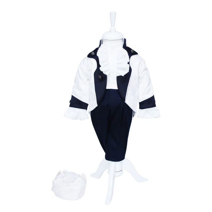 Costum Micul Print, alb-negru, pentru botez, 4 piese, camasa, sacou, pantaloni, palarie, pentru baieti, REC1157, 3-6 luni