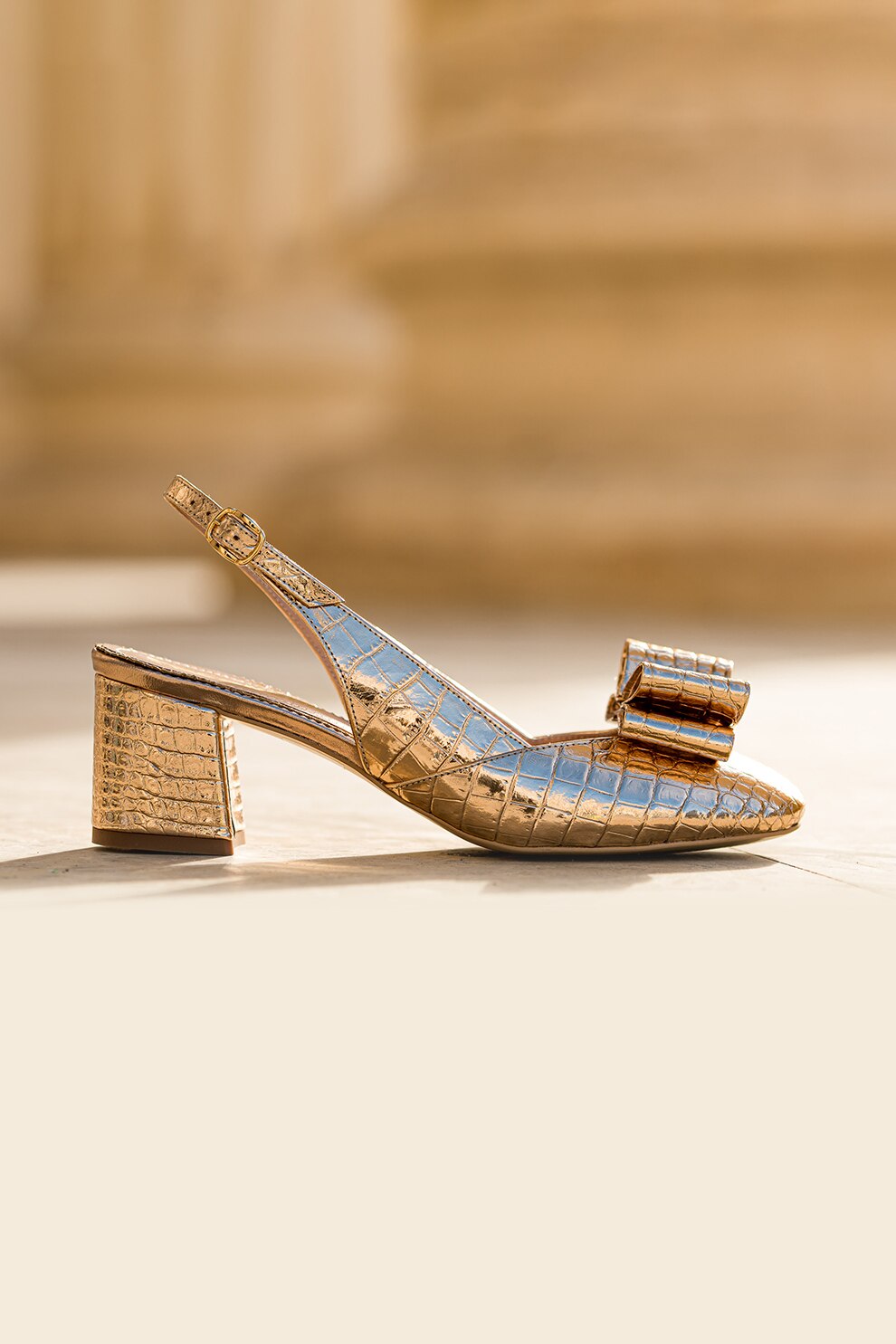 CONDUR by alexandru, Pantofi slingback de piele cu aspect metalizat Joy, Auriu, 40