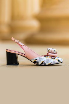 CONDUR by alexandru, Pantofi slingback de piele si piele lacuita cu funda Joy CONDUR by alexandru, Pantofi slingback de piele si piele lacuita cu funda Joy