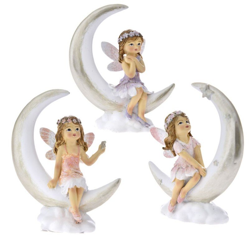 Set 3 figurine Fairy on Moon multicolor 9 cm x 5 cm x 11 cm