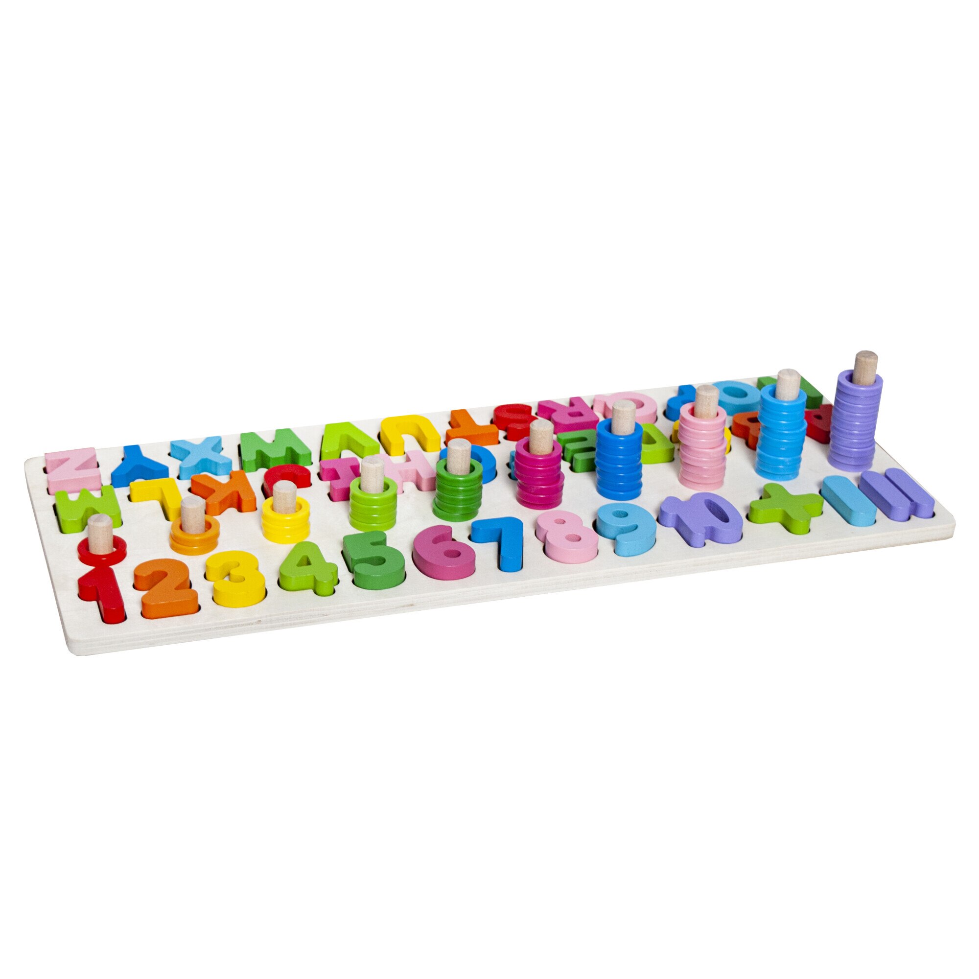 Puzzle cu litere si cifre pentru copii, Iso Trade, 39 piese,18x45x8cm, Lemn, Multicolor