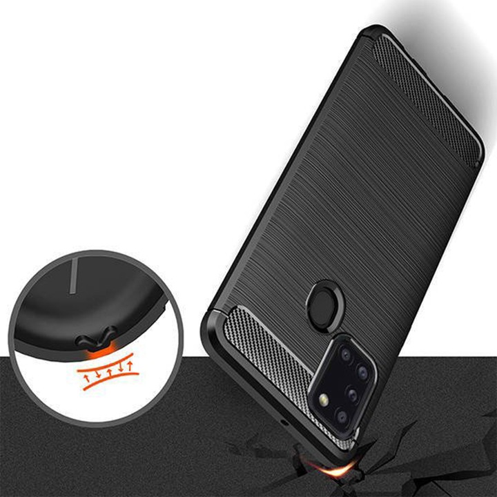 Husa compatibila cu Samsung Galaxy A21S, G-Tech TPU din carbon, Negru