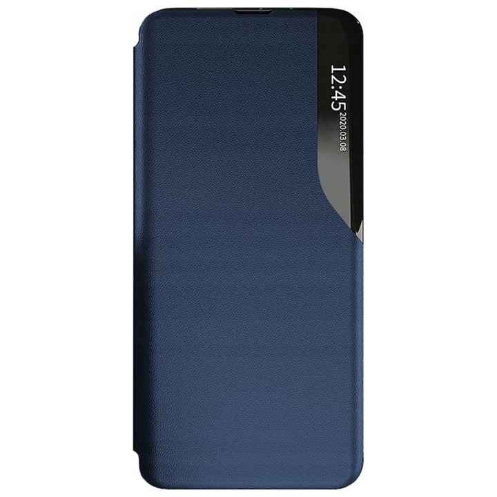 Husa Smart Flip Compatibil cu Samsung Galaxy A72 5G (SM-A726), Premium Eco Leather, Stylish Mirror Display, Magnet Stand, Albastru