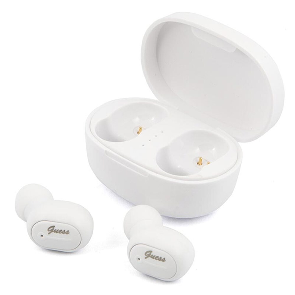 Casti TWS Plus Guess, Tip Earbuds, In-Ear, Waterproof, Fara fir, Bluetooth v5.0, iOS & Android, Cu Dock de incarcare, Alb