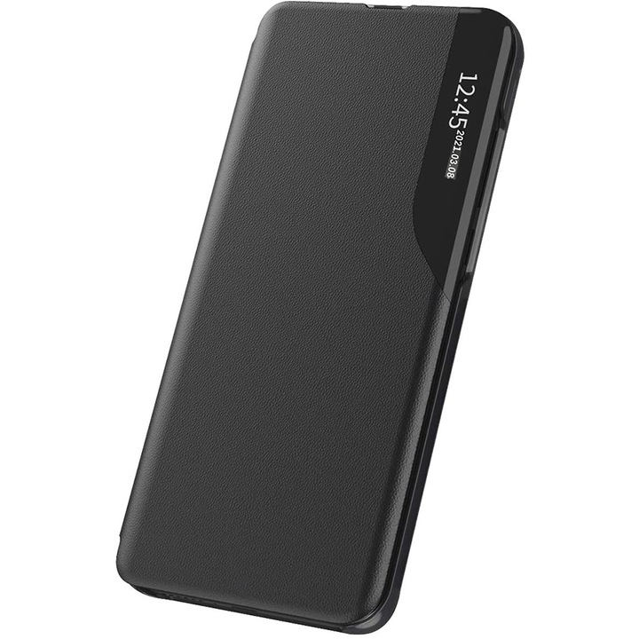 AZIAO Flip Leather Case за Samsung Galaxy S22 Ultra 5G, уникален S-View, Aziao Optim Close, магнитна смарт стойка, технология за ултра защита, черен