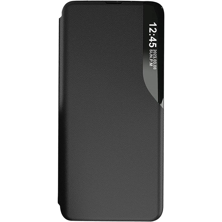 Bőr kihajtható tok Samsung Galaxy A54 5G Unique S-View készülékhez, Optim Close, mágneses intelligens állvány, fekete