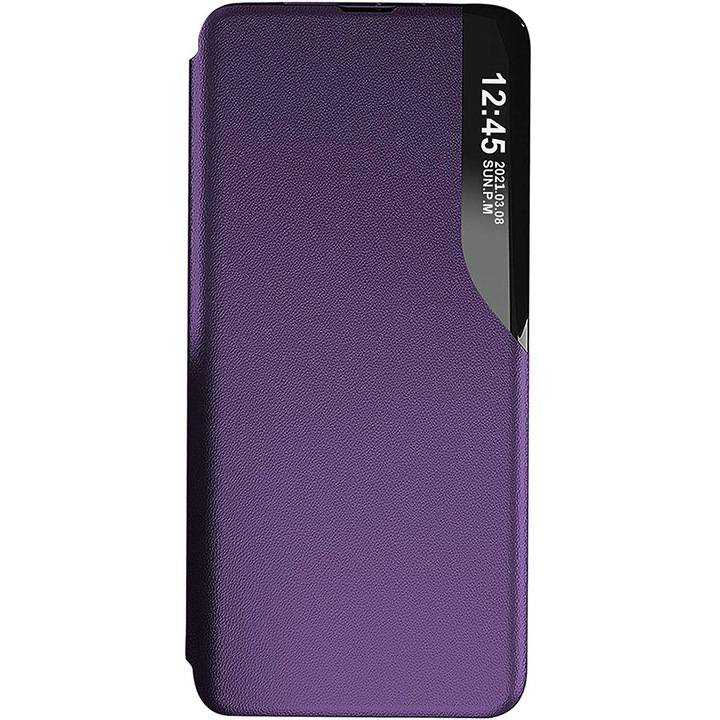Кожен флип калъф за Huawei P20 Pro Unique S-View, Optim Close, Magnetic Smart Stand, Purple