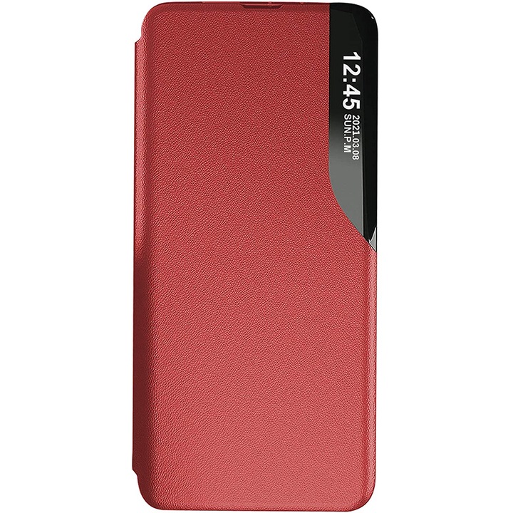 Кожен калъф Flip Cover за Xiaomi MI 10T Pro 5G Unique S-View, Optim Close, Magnetic Smart Stand, Red