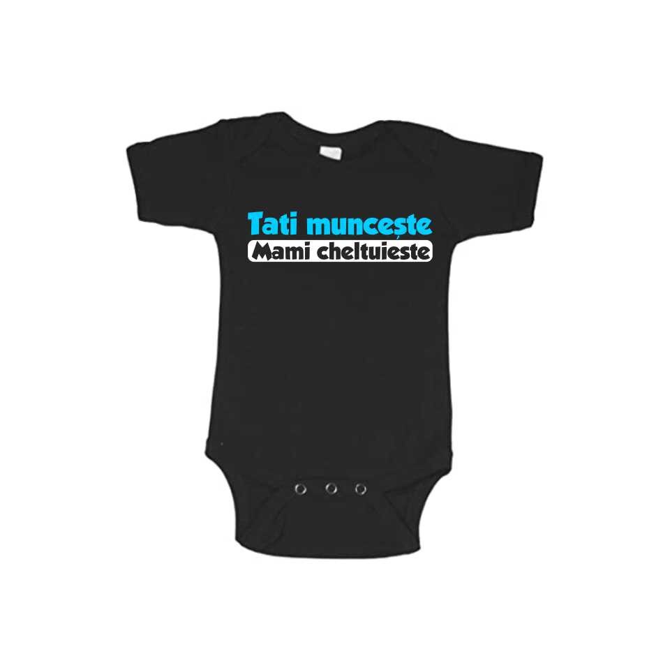 Body copii personalizat, Tati munceste, Negru, 12-18Luni