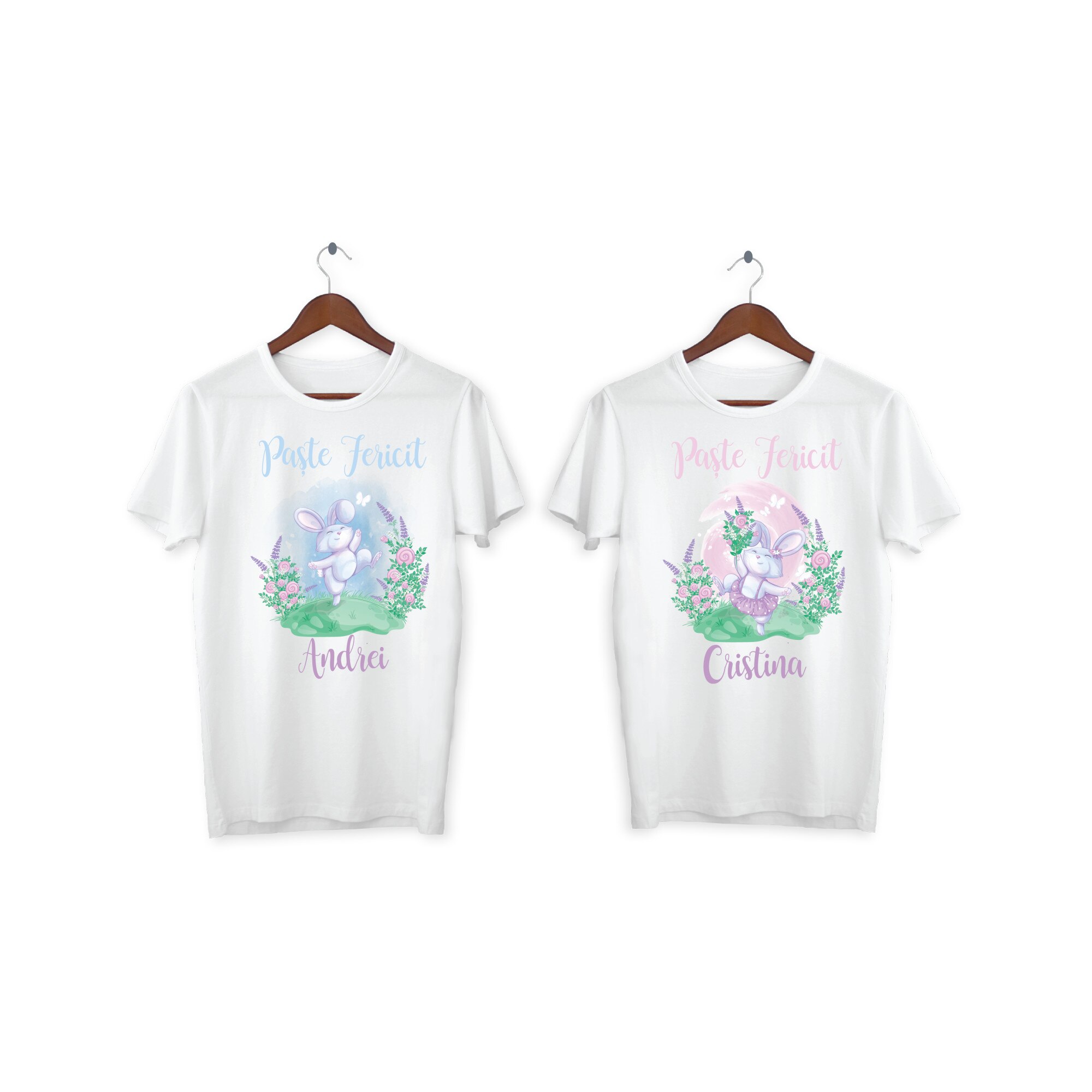 Set 2 tricouri cuplu personalizate Paste, My Way, 5AI, Alb, 100% bumbac, S