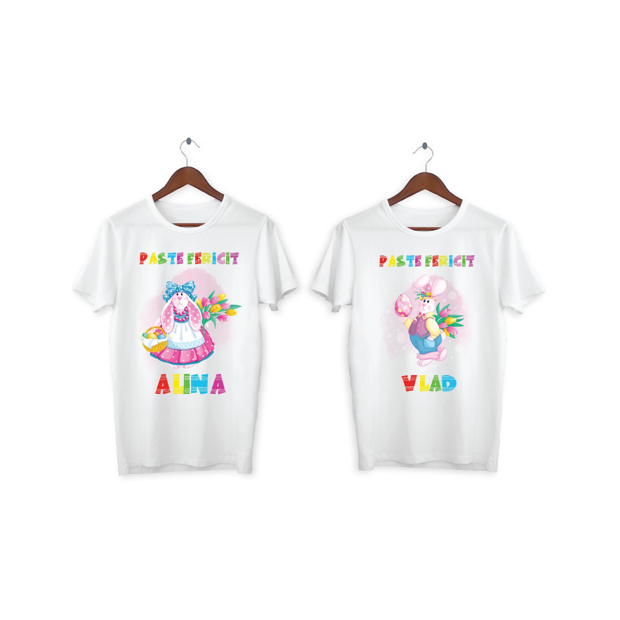 Set 2 tricouri cuplu personalizate Paste, My Way, 11AI, Alb, 100% bumbac, S