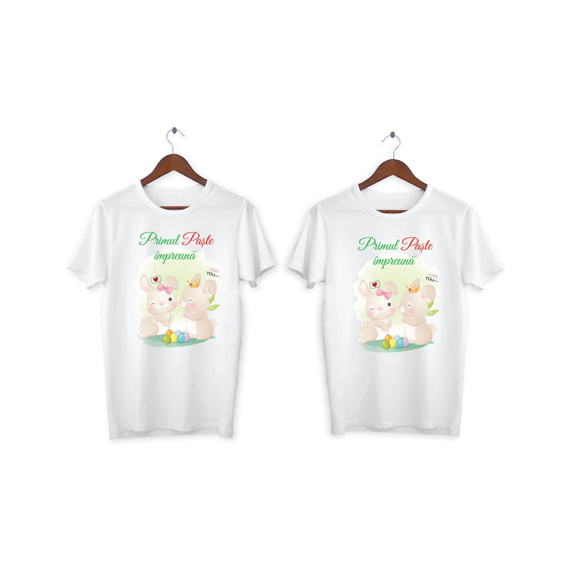 Set 2 tricouri cuplu personalizate Paste, My Way, 15AI, Alb, 100% bumbac, S