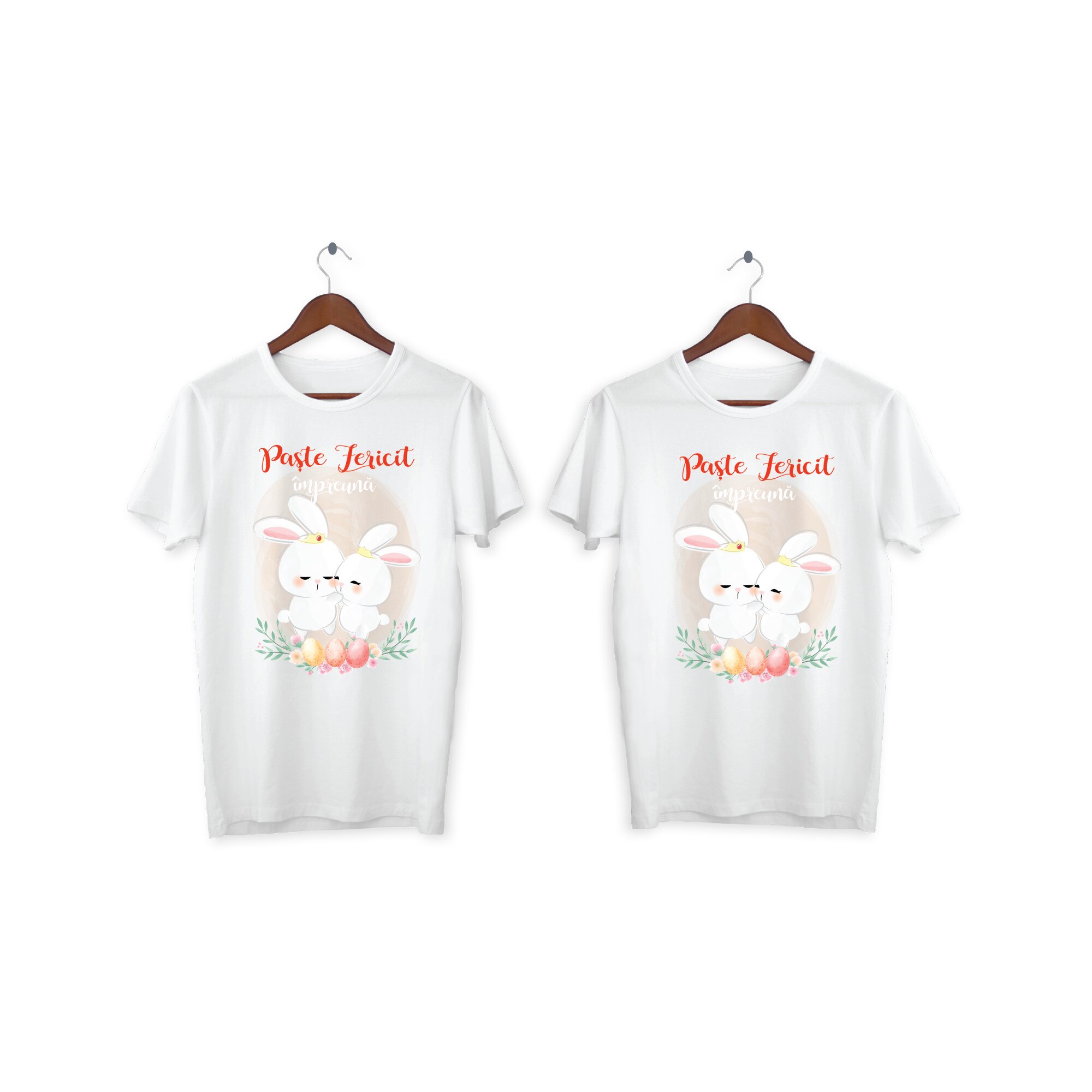 Set 2 tricouri cuplu personalizate Paste, My Way, 16AI, Alb, 100% bumbac, S