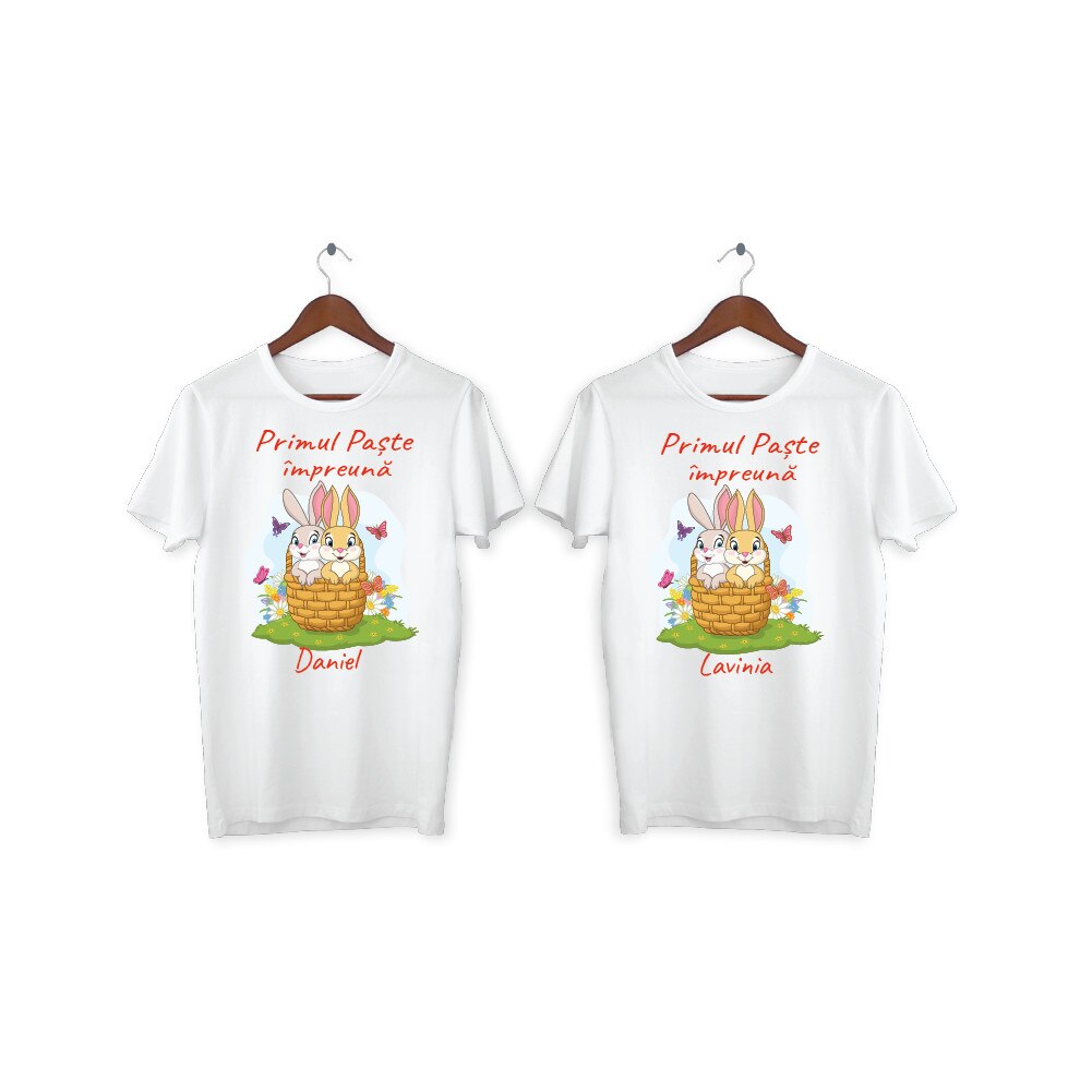 Set 2 tricouri cuplu personalizate Paste, My Way, 20AI, Alb, 100% bumbac, S