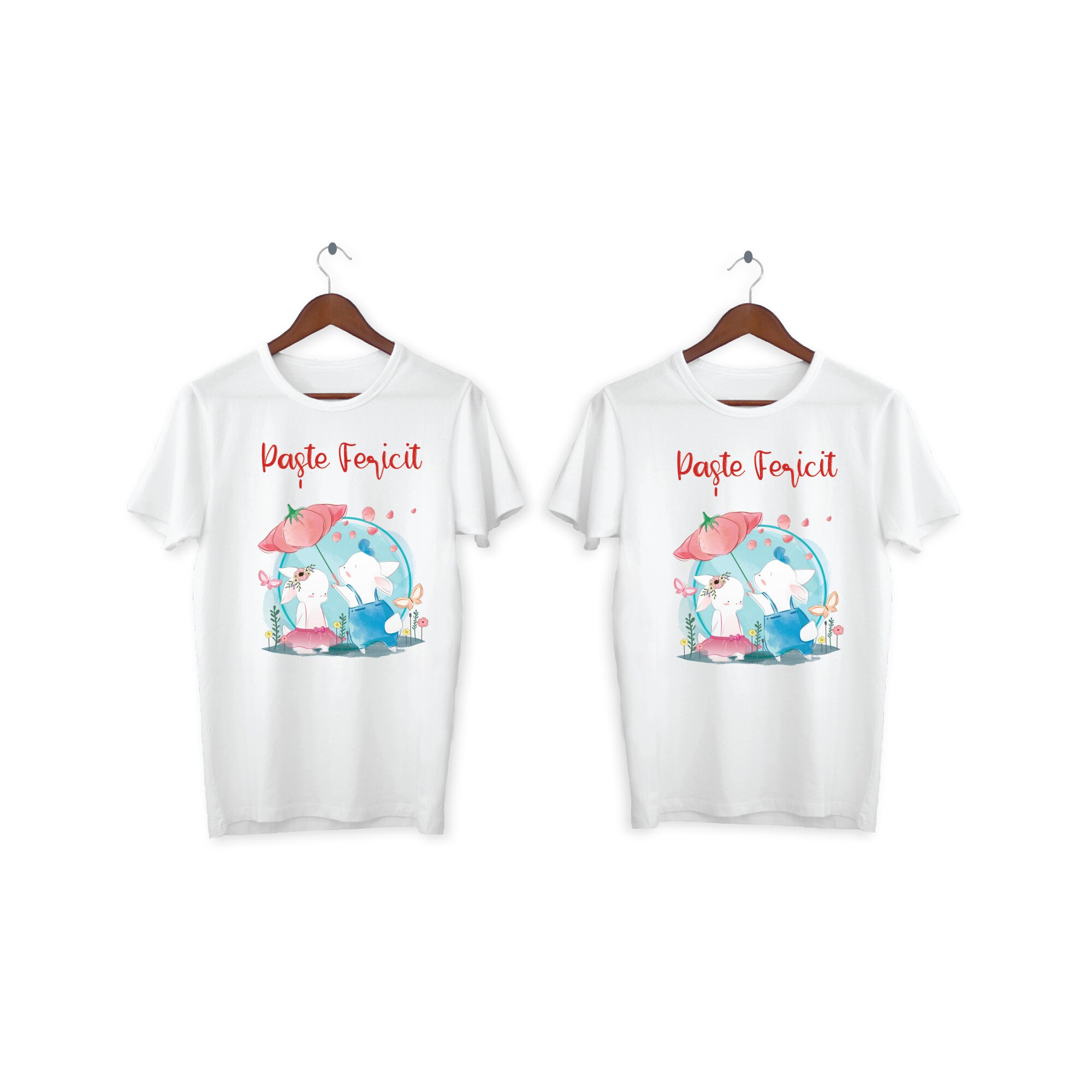 Set 2 tricouri cuplu personalizate Paste, My Way, 24AI, Alb, 100% bumbac, S