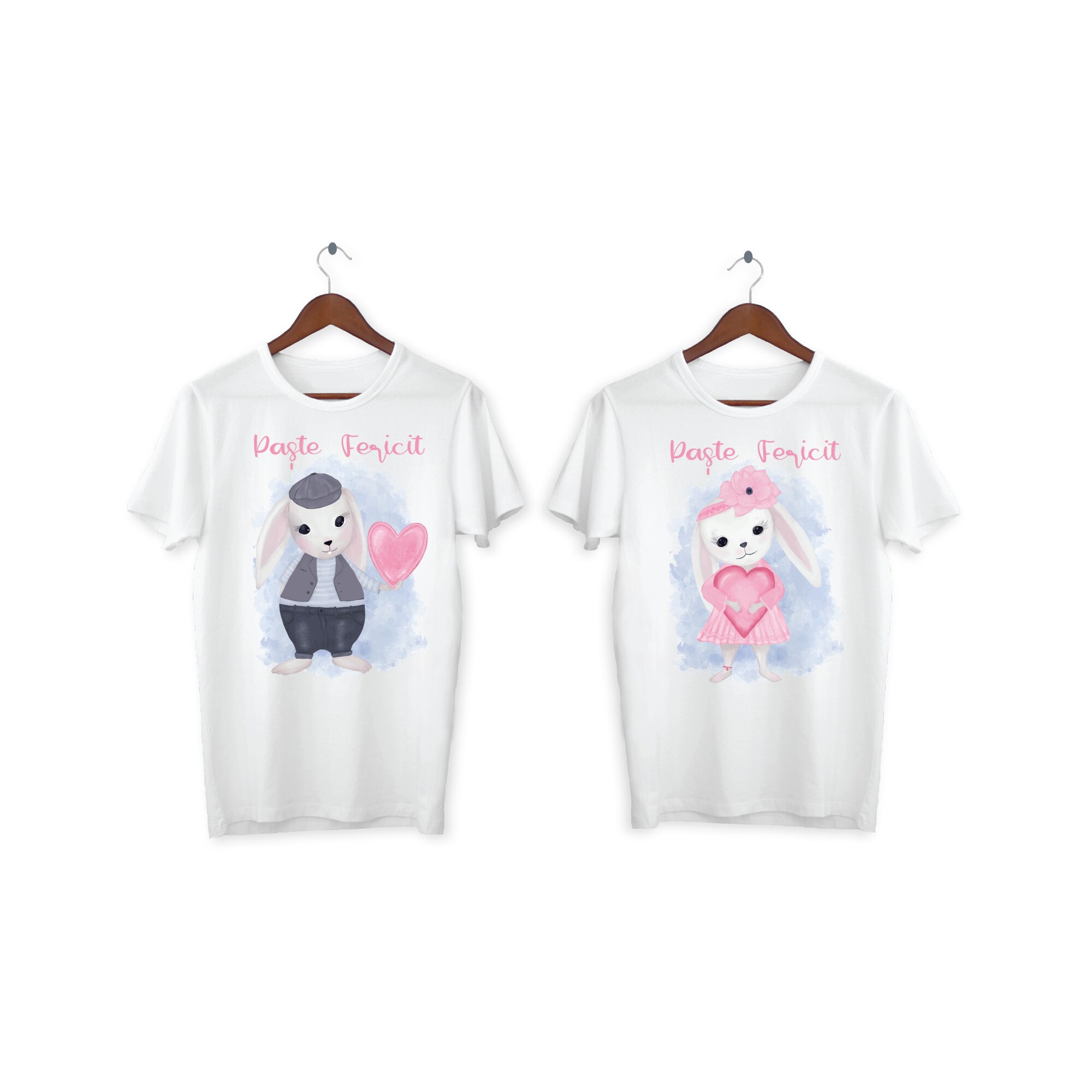 Set 2 tricouri cuplu personalizate Paste, My Way, 21AI, Alb, 100% bumbac, S
